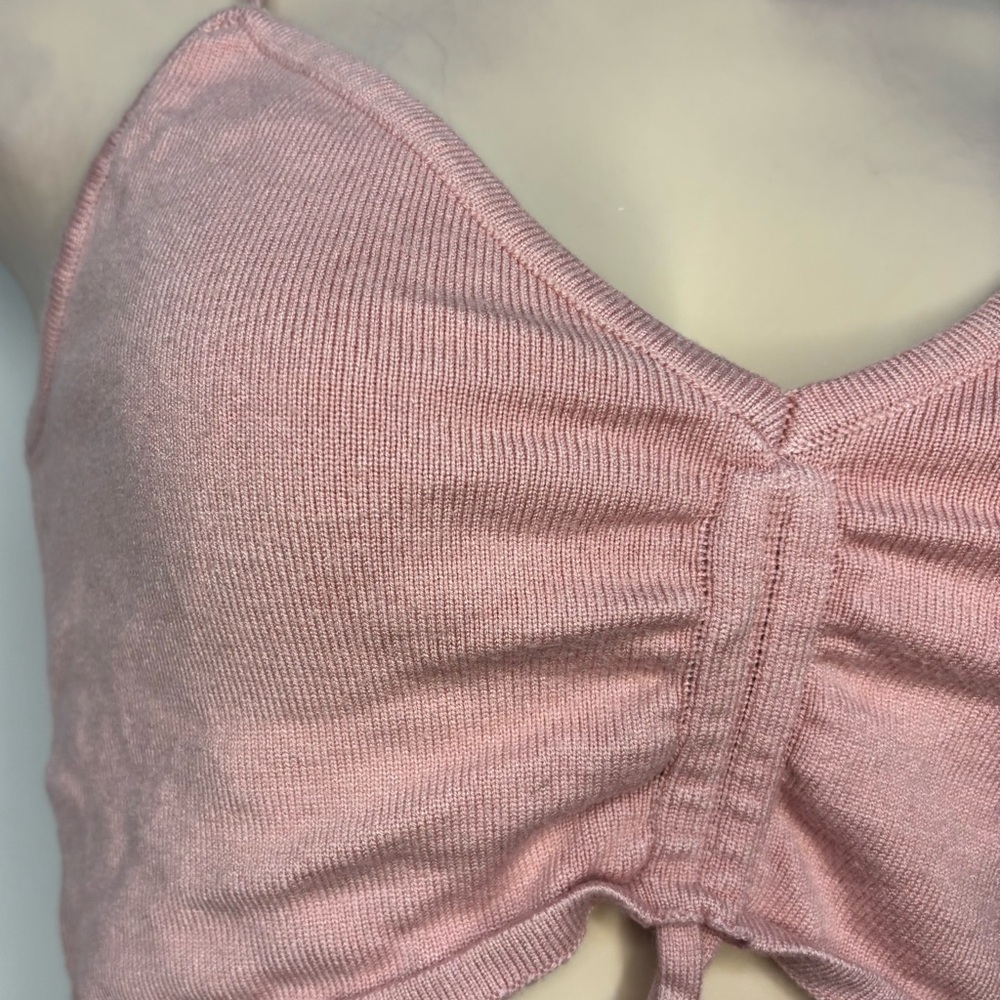 Pink Ribbed Drawstring Crop Top - Picture 3 of 3